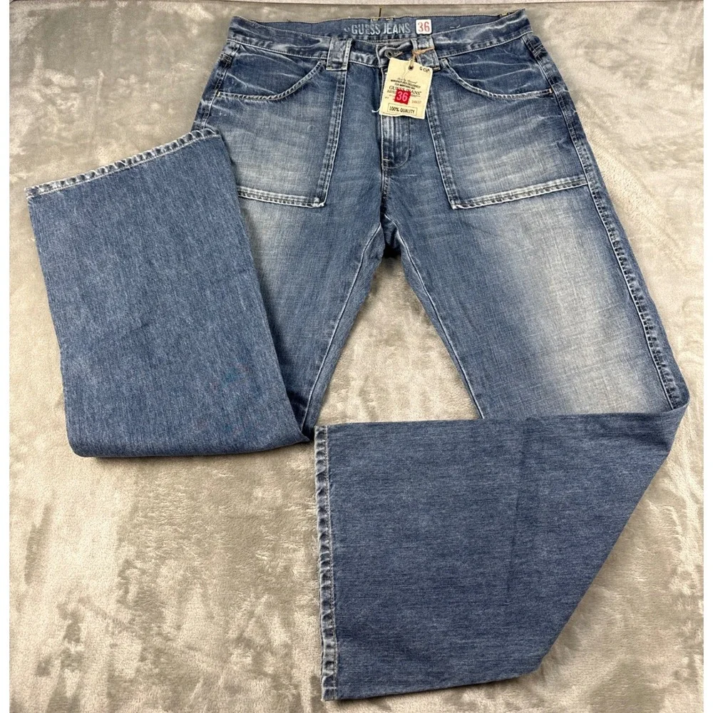 Guess Jeans Mens 36 Medium Wash Wide Leg Baggy Utility Denim NEW